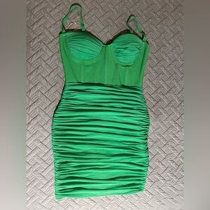 Emerald Green Ruched Bodycon Bustier Mini Dress